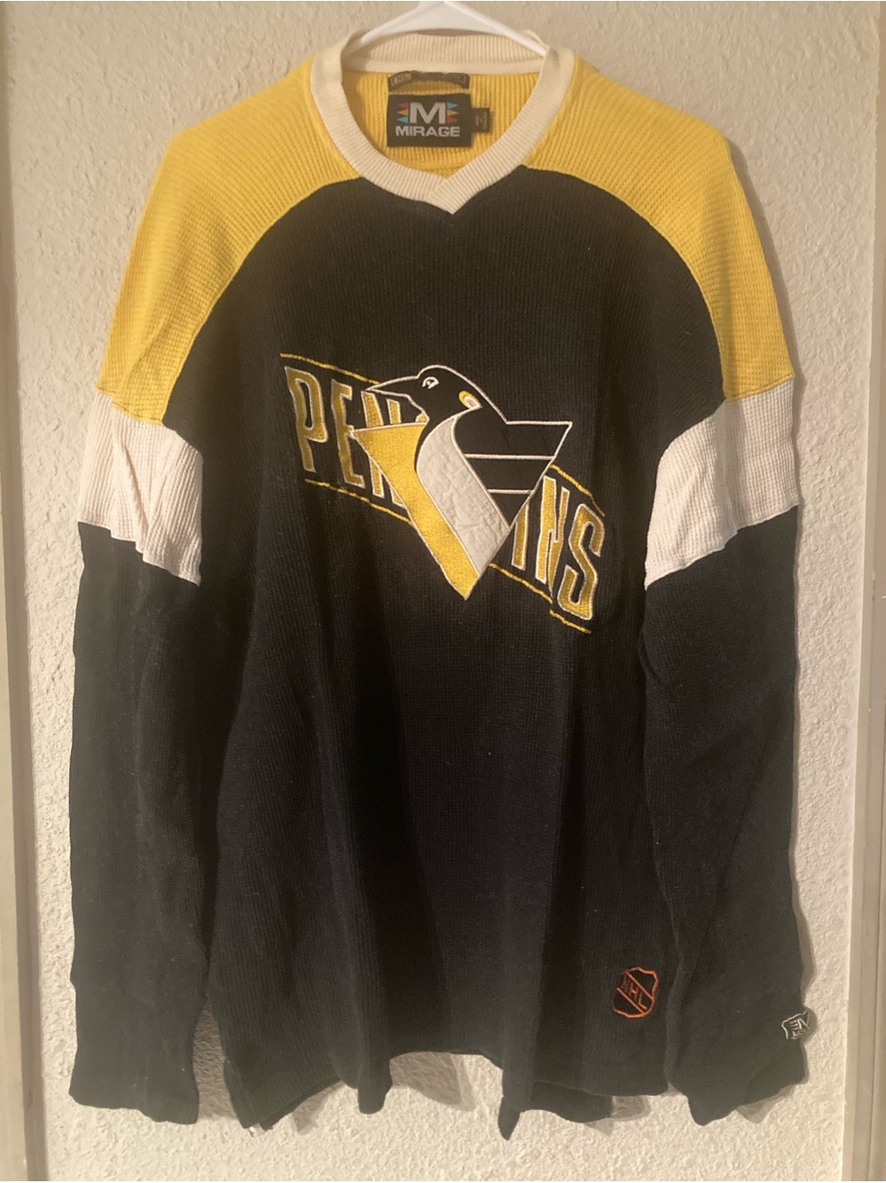Vintage Mirage Pittsburgh Penguins Thermal Black & Yellow Hockey Jersey Sweater